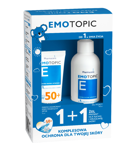 Pharmaceris Emotopic Zestaw Dermo Ochronny Krem Mineralny SPF 50 i Żel dla Suchej Skóry 75x190ml