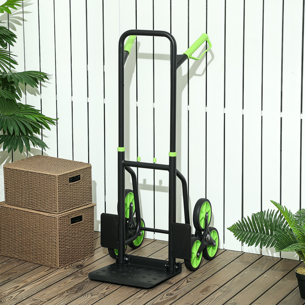 DURHAND Six-Wheel Folding Sack Barrow Trolley - Black/Green