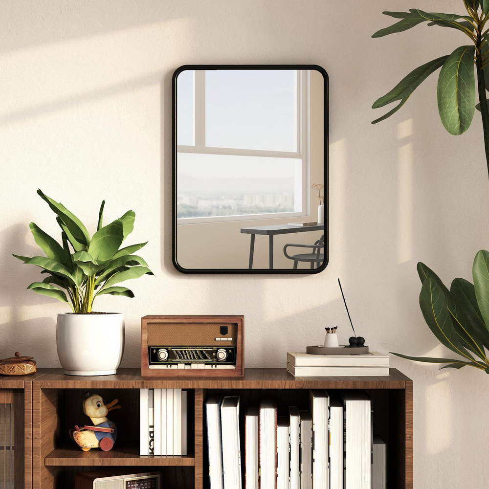 HOMCOM Rectangular Wall Mirror with HD Glass - Black