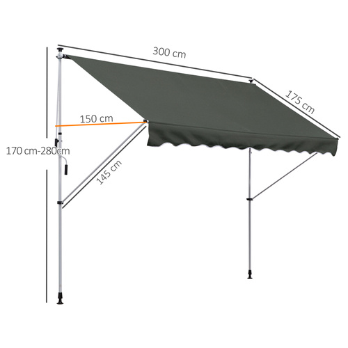 Outsunny 3x1.5m  Adjustable Outdoor Aluminium Frame Awning Grey