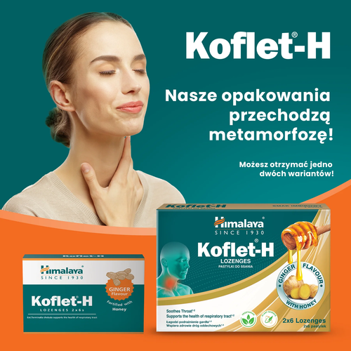 Himalaya Koflet-H Imbir Wspiera Zdrowie Dróg Oddechowych 12 Pastylek do Ssania