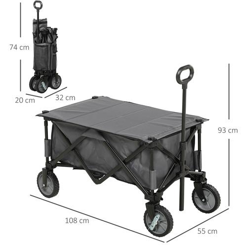Outsunny Garden Trolley, Cargo Traile on Wheels, Folding Collapsible Camping Trolley, Outdoor Utility Wagon, Dark Grey