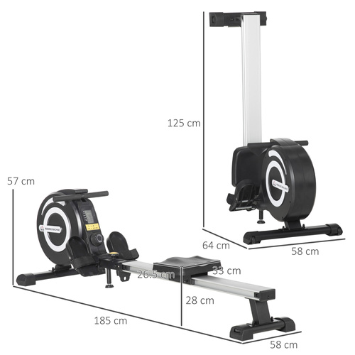 HOMCOM Folding Rowing Machine, Magnetic Rower Machine with 8 Levels Quiet Resistance, LCD Monitor, Wheels, Aluminium Slide Rail, Vertical Storage, 102kg Weight Capacity for Home Gym Cardio Training