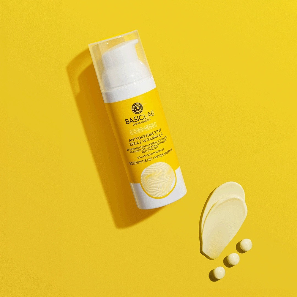 BasicLab Complementis Antyoksydacyjny Krem o Bogatej Konsystencji z Witaminą C Rozświetlenie i Wygładzenie dla Skóry Suchej i Bardzo Suchej na Dzień i na Noc 50ml