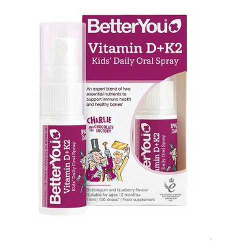 BetterYou Vitamin D+K2 Kid's Daily Oral Spray, Bubblegum & Blueberry 15ml