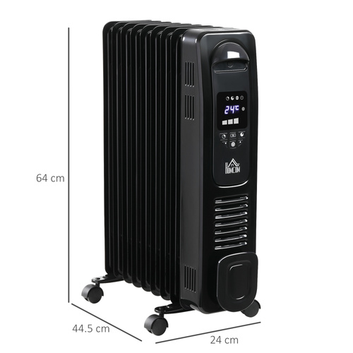 HOMCOM 2000W Digital Oil Filled Radiator, 9 Fin, Portable Electric Heater with LED Display, 24-Hour Timer, 3 Heat Settings, Safety Cut-Off and Remote Control, Black