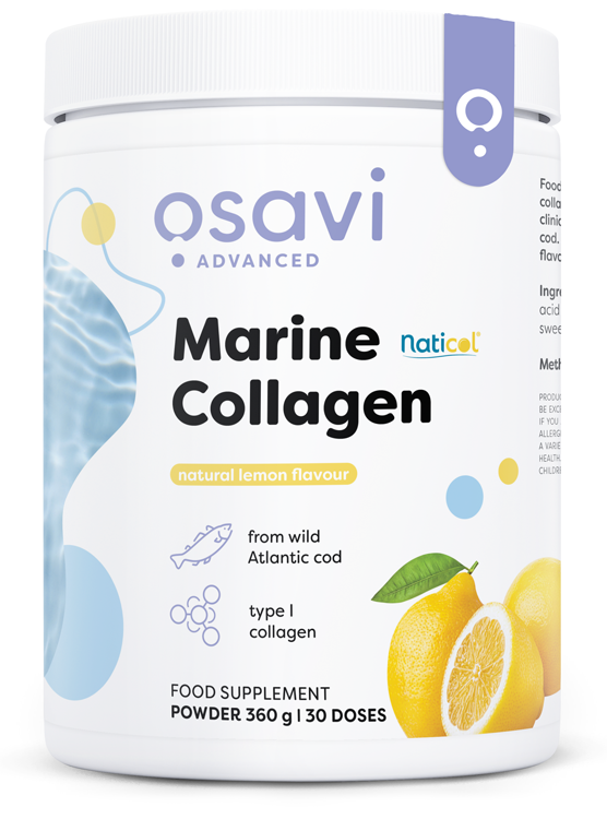 Osavi Marine Collagen Wild Cod Kolagen Typu I Rybi z Dzikiego Dorsza Atlantyckiego Wspiera Elastyczność Skóry i Redukuje Zmarszczki Smak Cytrynowy 360g