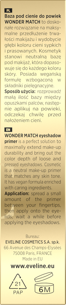 Eveline Wonder Match Pielęgnująca Baza pod Cienie do Powiek 10ml