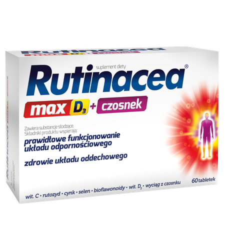 Rutinacea Max D3 + Czosnek na Odporność i Zdrowe Drogi Oddechowe 60 Tabletek