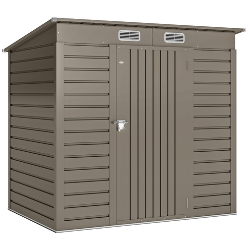 Outsunny 4 x 6ft Galvanised Metal Garden Shed, with Locking Door - Grey