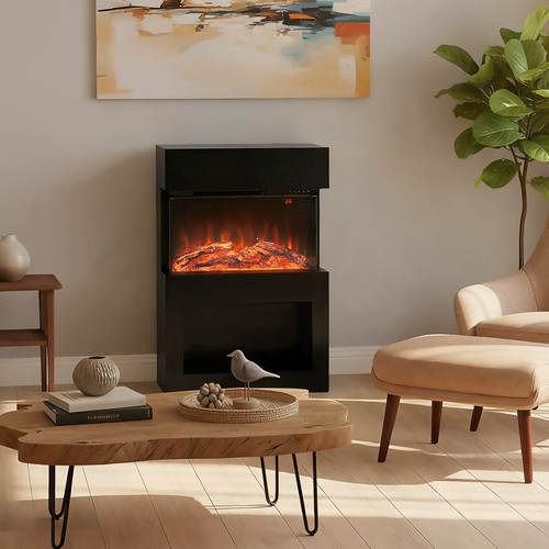 HOMCOM 19" Electric Fireplace with Surround, 3D Flame Effect, 6 Colours & 3 Brightness Levels, 1000W/2000W Black Electric Fire and Mantel Reach up to 30㎡ Space with Remote & Timer, 3 Sided View