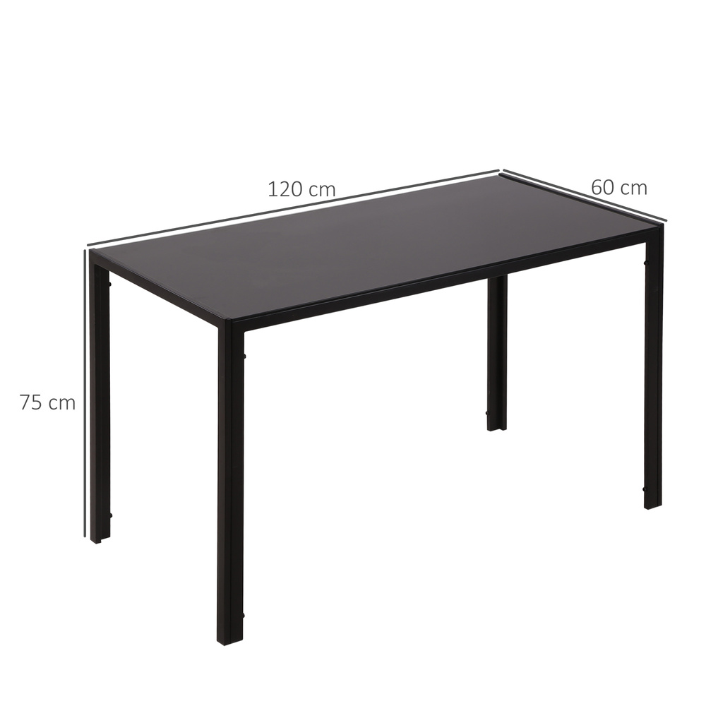 HOMCOM 120cm Dining Table, Rectangle 4 Seater Kitchen Table with Tempered Glass Top and Metal Legs for Dining Room, Living Room (Chairs Not Included), Black