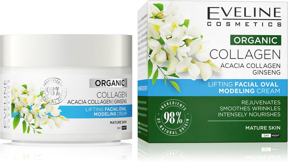 Eveline Organic Collagen Liftingujący Krem Modelujący Owal Twarzy dla Skóry Dojrzałej na Dzień i Noc 50ml