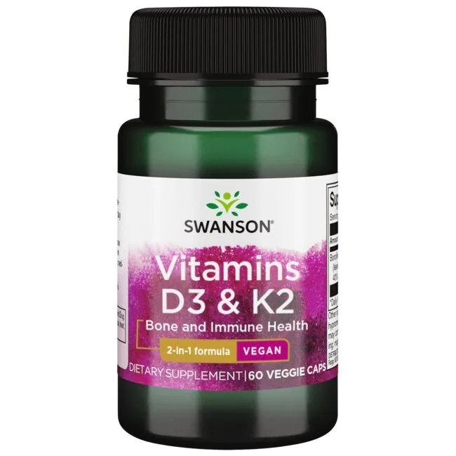 Swanson Vitamins D3 & K2, 50mcg & 75mcg - 60 vcaps