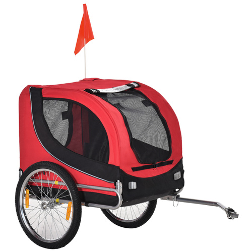 PawHut Steel Dog Bike Trailer Pet Cart Carrier for Bicycle Kit Water Resistant with Hitch Coupler Travel Black and Red