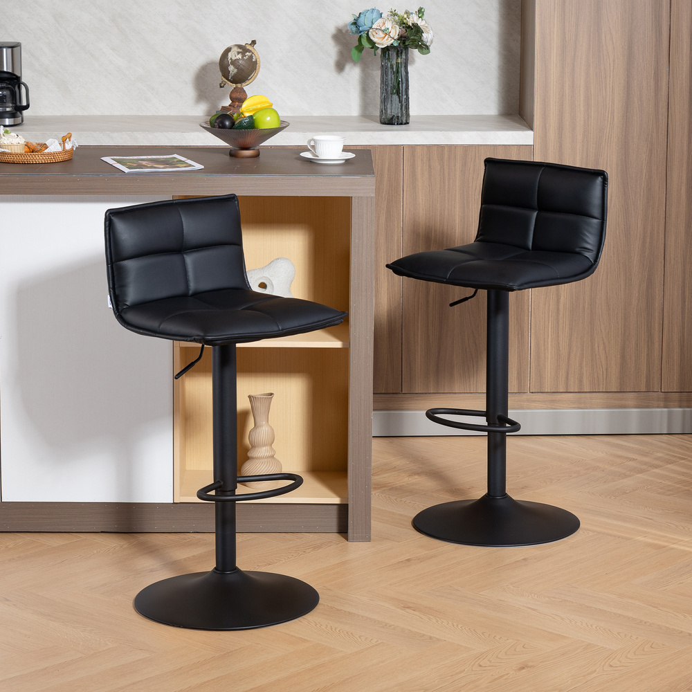 HOMCOM Set of Two Modern Faux Leather Bar Stools - Black
