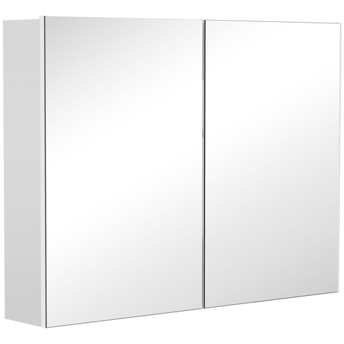 HOMCOM 80 x 15 cm Double Door Bathroom Mirror Cabinet - White