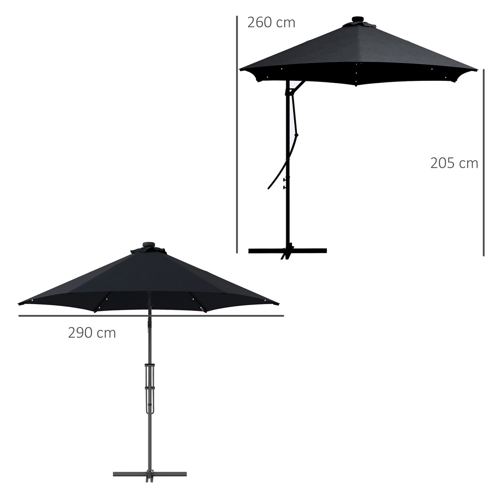 Outsunny 3(m) Solar LED Cantilever Parasol - Black