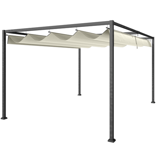 Outsunny 4 x 3(m) Metal Pergola with Retractable Roof, Garden Gazebo Canopy Shelter for Outdoor, Patio, Cream White