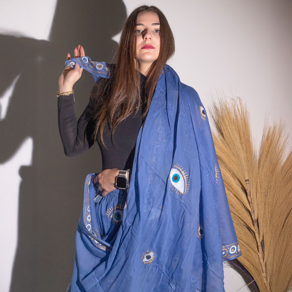 Nomad Sari Pareo – Rich Blue & Gold Evil Eye Print