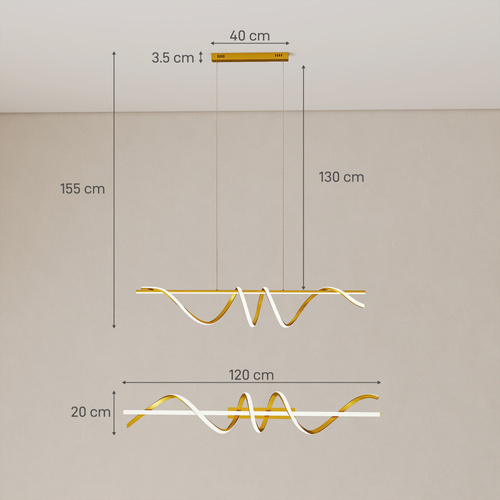 HOMCOM Pendant Light with 3 Colour Temperatures - Gold Tone