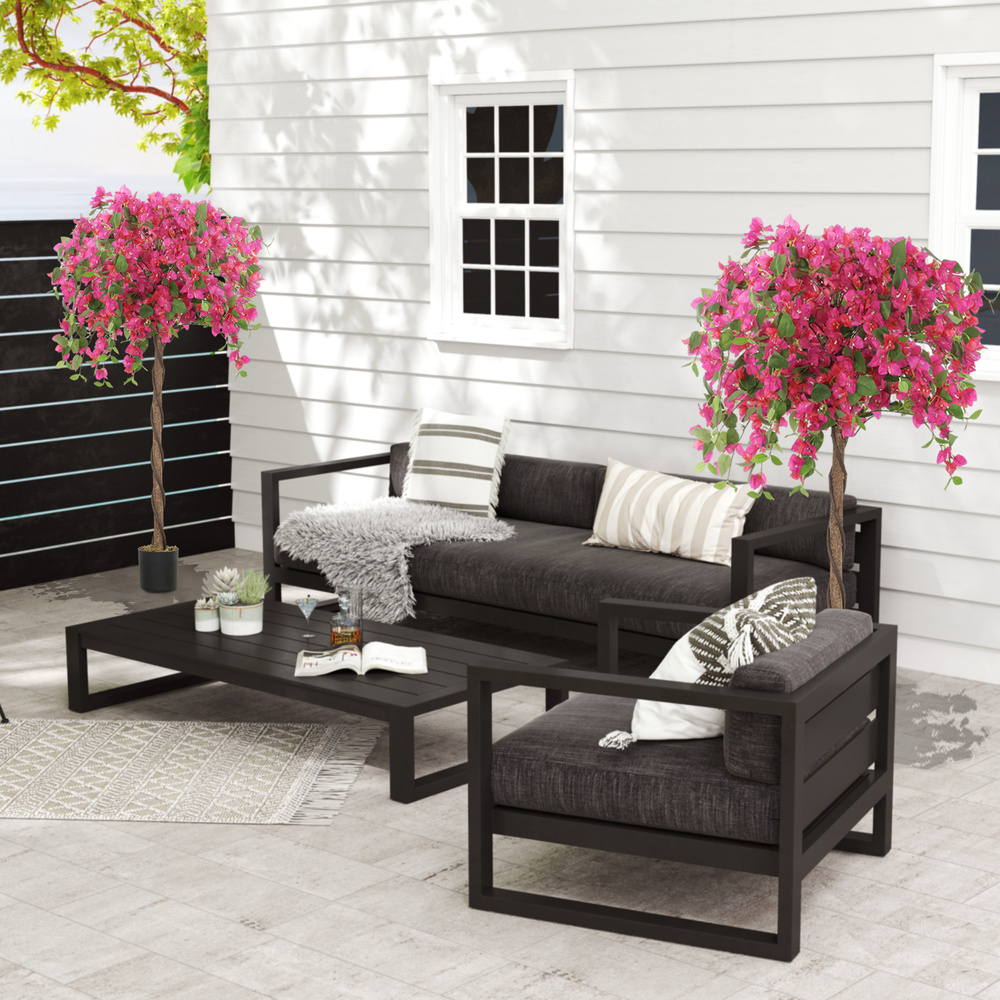 HOMCOM Artificial Plants Murraya, 120 cm Artificial Blossom, Fake Plants in Pot, Large Red Artificial Tree with Flowers for Home House Office Garden Decoration (2 Pack)