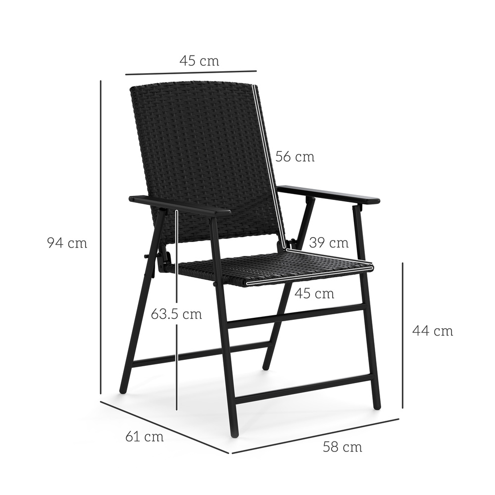 Outsunny Set of Four Folding Rattan Seat Chairs - Black