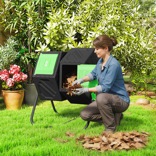 Outsunny 130L Double Chamber Composter - Black
