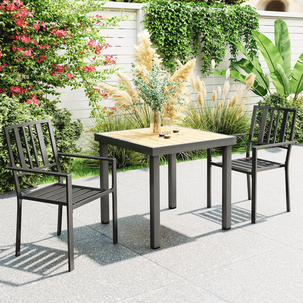 Outsunny Set of Two Minimal Metal Garden Chairs - Black