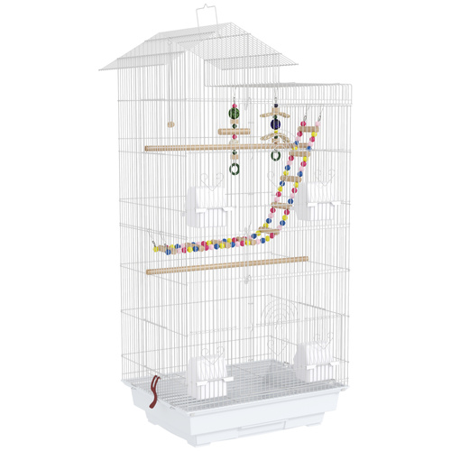 PawHut Bird Cage for Budgies, Finches, Canaries w/ Accessories, Toys, Tray, White