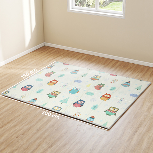 AIYAPLAY Foldable Baby Plat Mat Double Sided, Kids Floor Mat for Crawling, 200L x 150W cm, Car track and Owl Theme