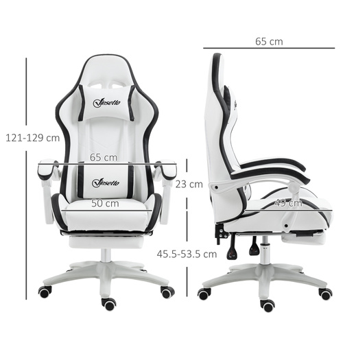 Vinsetto Computer Gaming Chair, PU Leather Office Desk Chair with Footrest, Swivel Wheels, 135° Reclining Back, Lumbar Support, Headrest for Home, White and Black