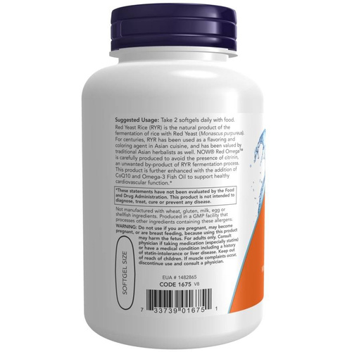 Now Foods Red Omega Red Yeast Rice Supports Heart Function 90 Capsules