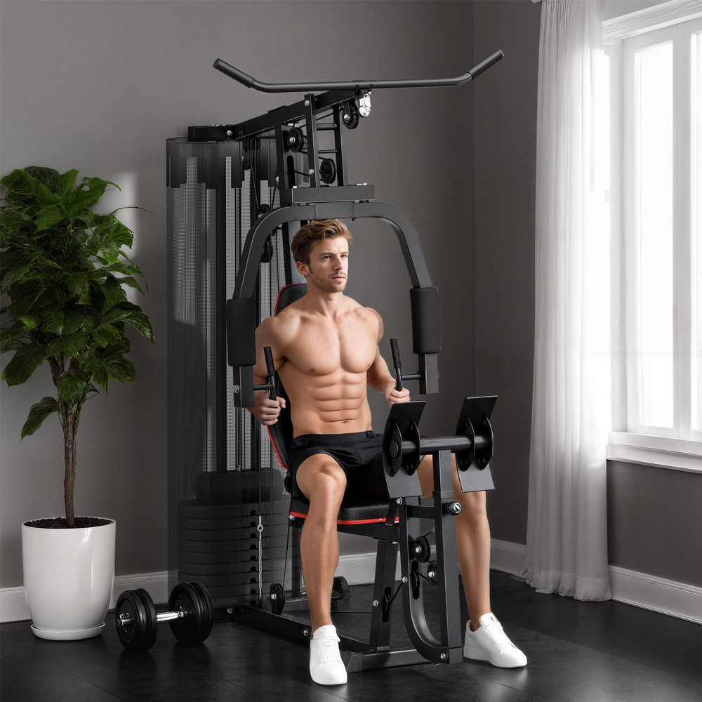SPORTNOW Weights Machine, Multi Gym with 45kg Weight Stack, Compact Home Gym Leg Press Machine for Full Body Training