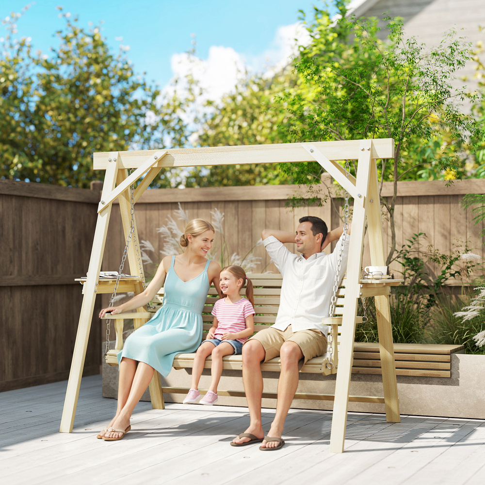 Outsunny Three-Seater Wooden Swing Bench