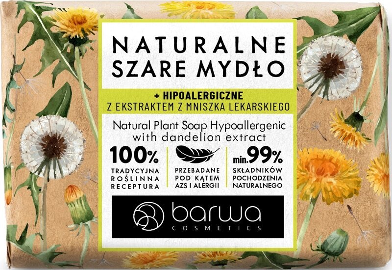 Barwa Naturalne Szare Mydło Hipoalergiczne z Ekstraktem z Mniszka Lekarskiego 90g