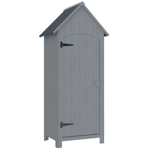 Outsunny Wooden Garden Storage Shed with 3 Shelves, Outdoor Tool Storage Cabinet with Tilt Roof and Lockable Door, 77.5 x 54.2 x 179.5 cm, Grey