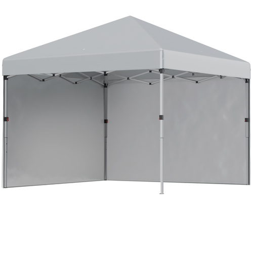Outsunny 3 x 3 m Pop Up Gazebo, UPF 30+ Party Tent with 2 Sidewalls, Weight Bags and Wheeled Bag, Light Grey