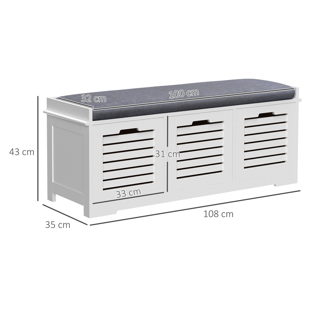 HOMCOM 3-Drawer Shoe Storage Bench - White