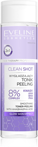 Eveline Clean Shot Wygładzający Tonik-Peeling 8% Kompleks Kwasów AHA BHA PHA 200ml
