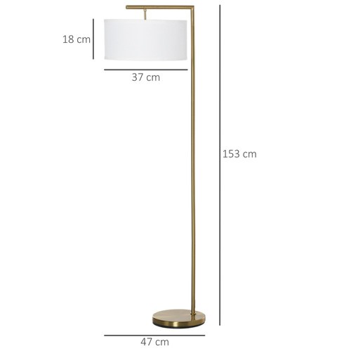 HOMCOM Floor Lamp, Modern Standing Lamp with Linen Lampshade, Round Base for Living Room, Bedroom, Dining Room, 153cm, Gold and White