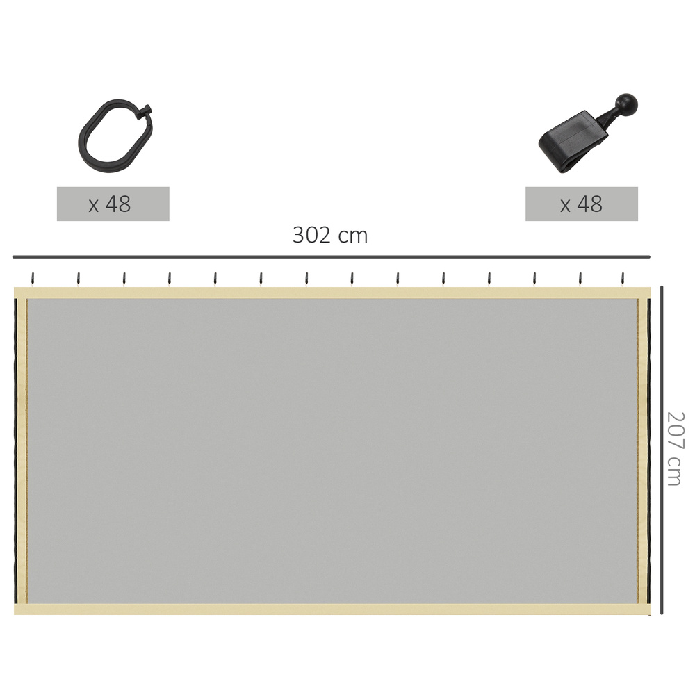 Outsunny 302 x 207cm Universal Replacement Mesh Sidewall Netting for Gazebos and Canopy Tents, (Sidewall Only) Beige
