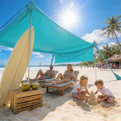 Outsunny Beach Tent Event Shelter with Detachable Sidewall and Carry Bag, for Camping, Trips, Fishing, Picnics, Sky Blue