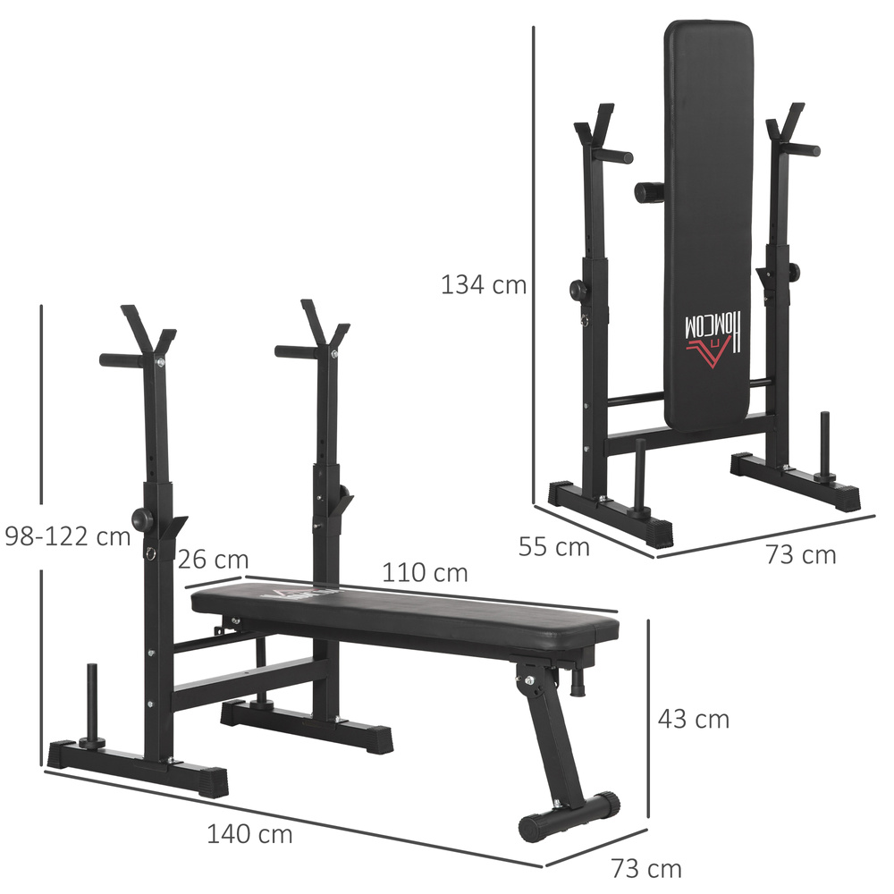 HOMCOM Adjustable Weight Bench, Foldable Bench, with Barbell Rack, Black