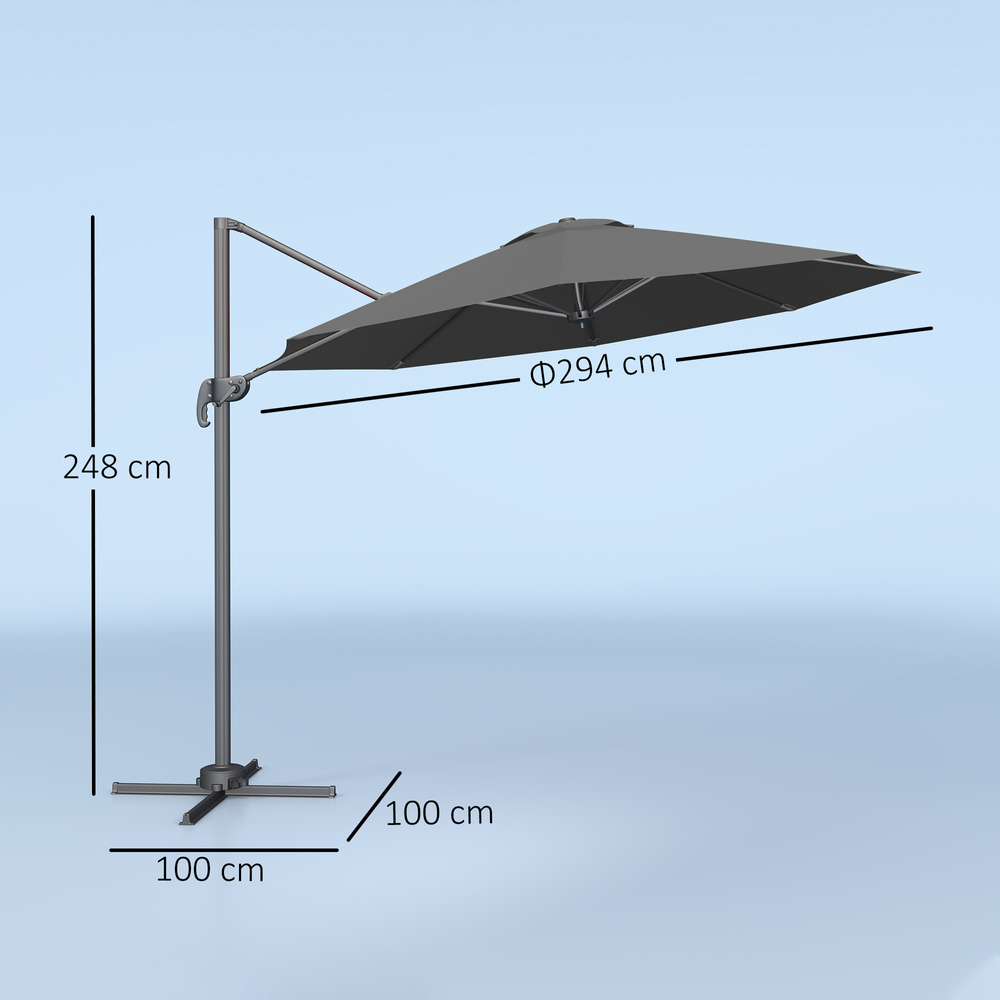 Outsunny 3 x 3m Overhanging Cantilever Parasol - Black