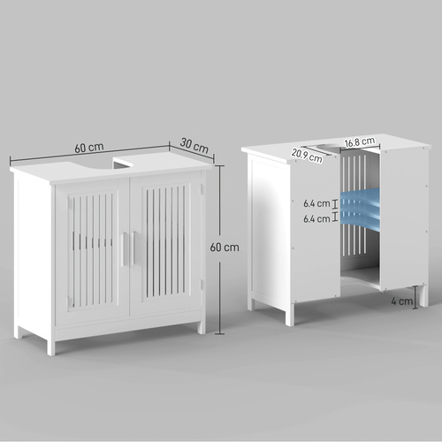 kleankin Modern Under Sink Cabinet with 2 Doors, Bathroom Vanity Unit, Pedestal Under Sink Design, Storage Cupboard with Adjustable Shelves, White