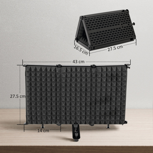 HOMCOM Studio Microphone Isolation Shield, Foldable Adjustable Recording Studio Equipment, 3-Panel High Density Absorbent Foam Shield with 3/8" Threaded Mount, Black