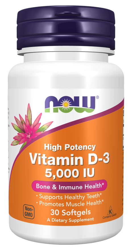 Now Foods Vitamin D-3 5000 IU 120 Supports Muscle, Immune System and Brain Function 30 Softgels