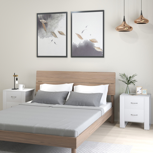 HOMCOM Bedside Table Set of 2 with 2 Drawers, Nightstands with Handles and Elevated Base, Side Tables for Bedroom, Living Room, White