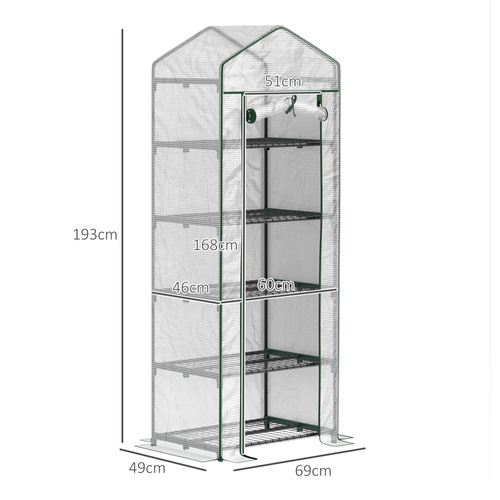 Outsunny 193cm Five Shelf Mini Greenhouse - White
